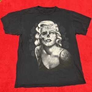 Skull Marilyn Monroe Graphic T Shirt Black Tattoo Goth Punk Mens Small